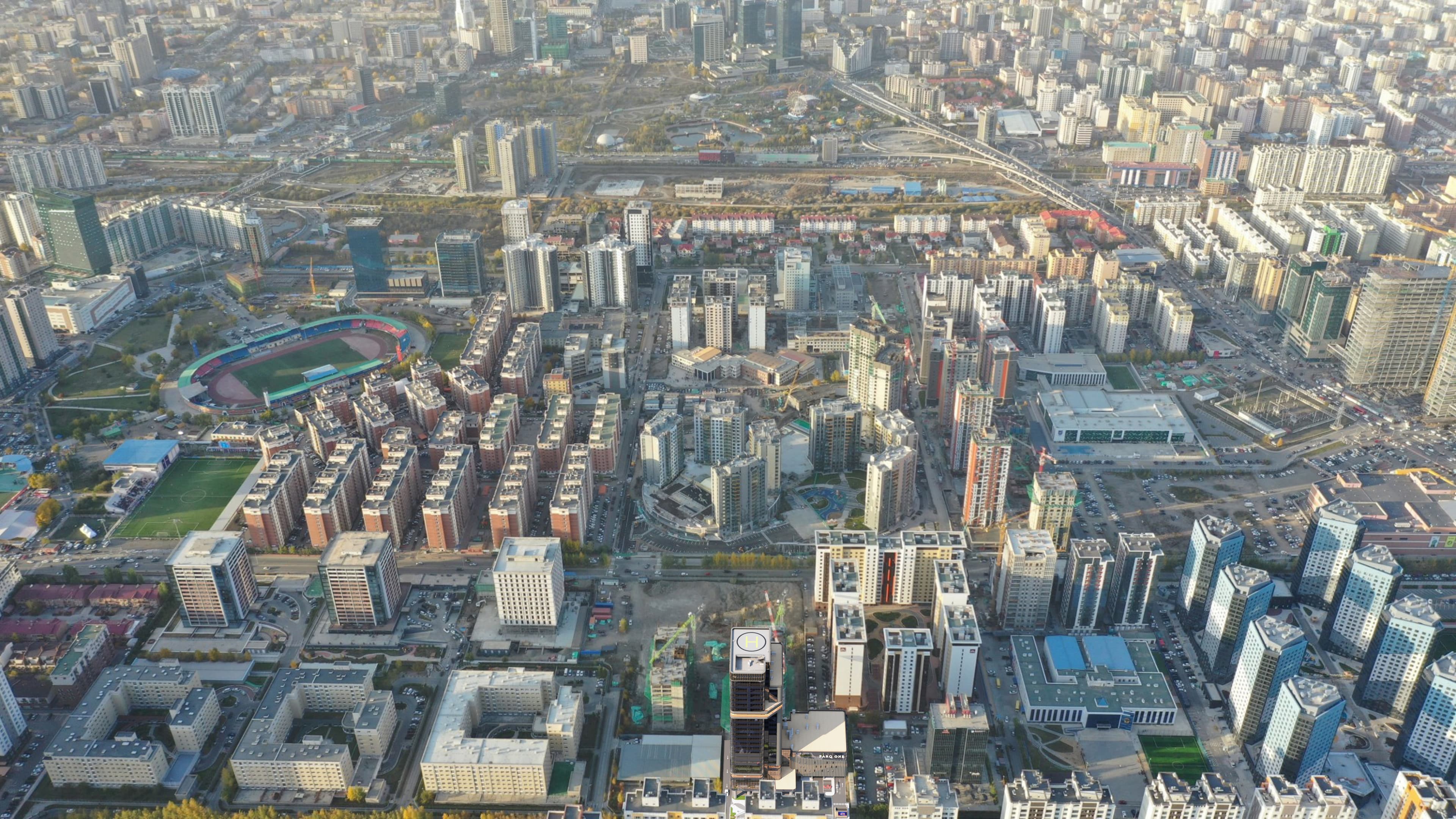 Aerial view of Ulaanbaatar where ParqOne rises